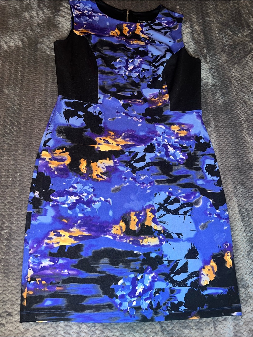 Cynthia Rowley Blue, Black & Yellow Knee Length Sheath Dress- size 12